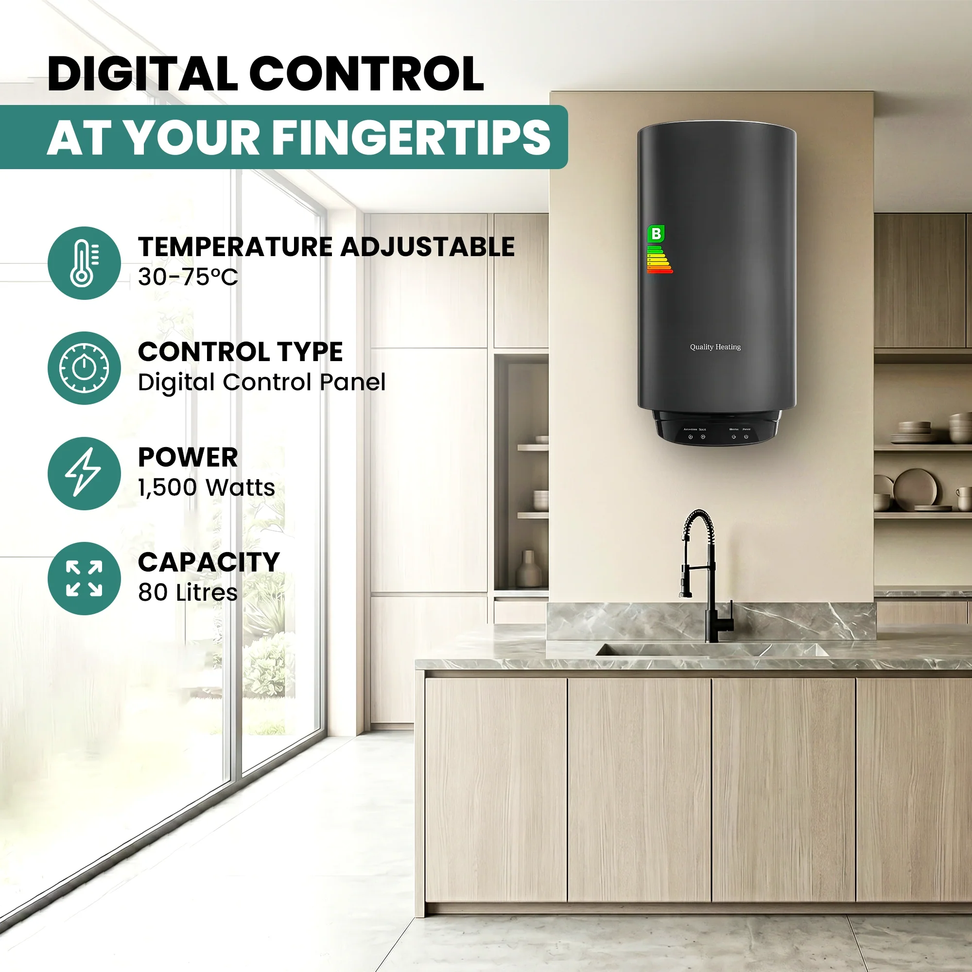 80 Litre QH V2 Electric Water Heater with Digital Control - Image 3