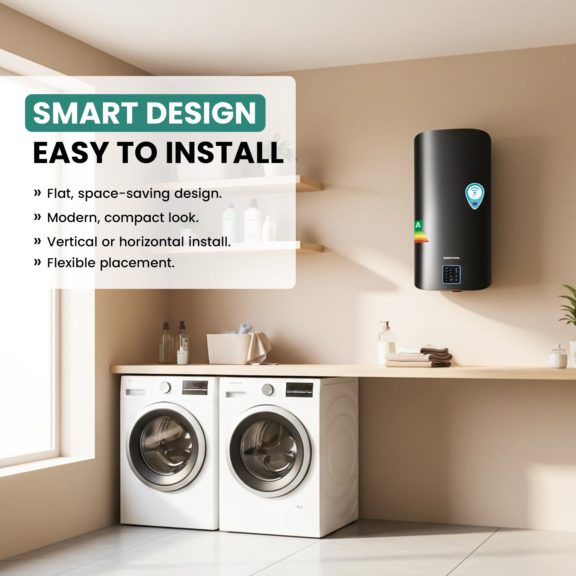 80 Litre QH Flat A-rated Electric Storage Water Heater WiFi Stainless steel tank - Image 5