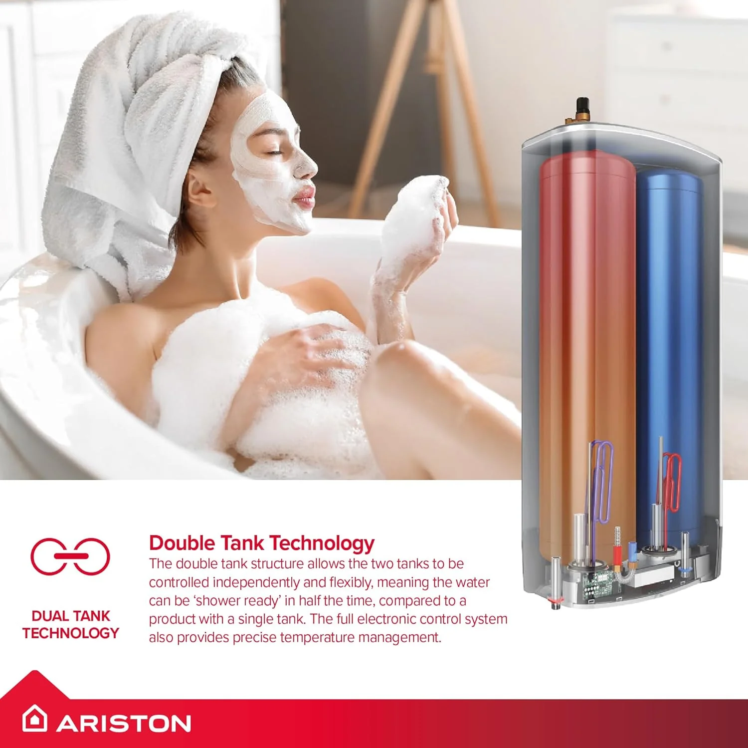 Ariston Velis Pro 45L Wall-Hung Unvented Electric Water Heater — 1.5kW Twin Tank ErP B - Image 3