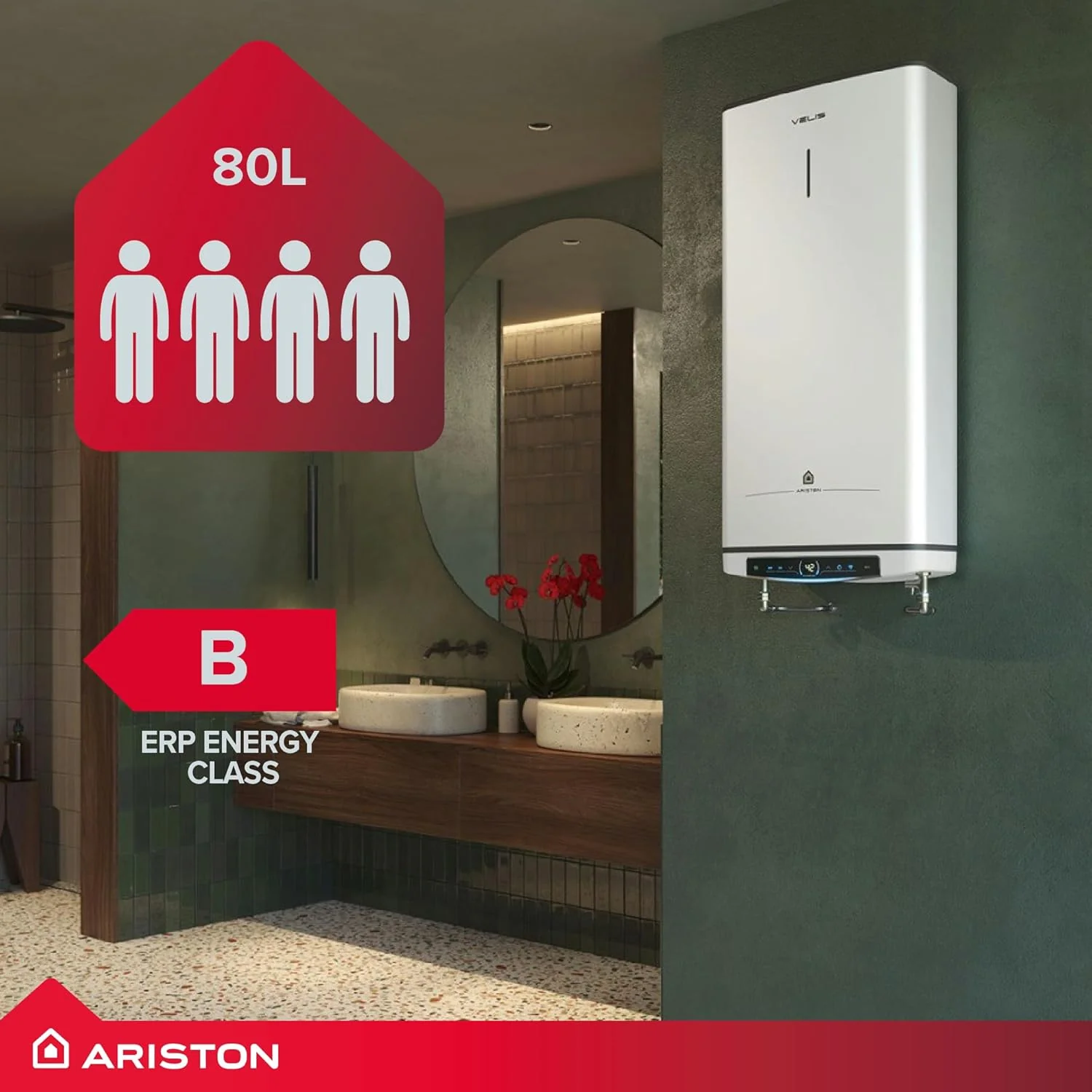 Ariston Velis Pro 80L Wall-Hung Unvented Electric Water Heater — 1.5kW Twin Tank - Image 5