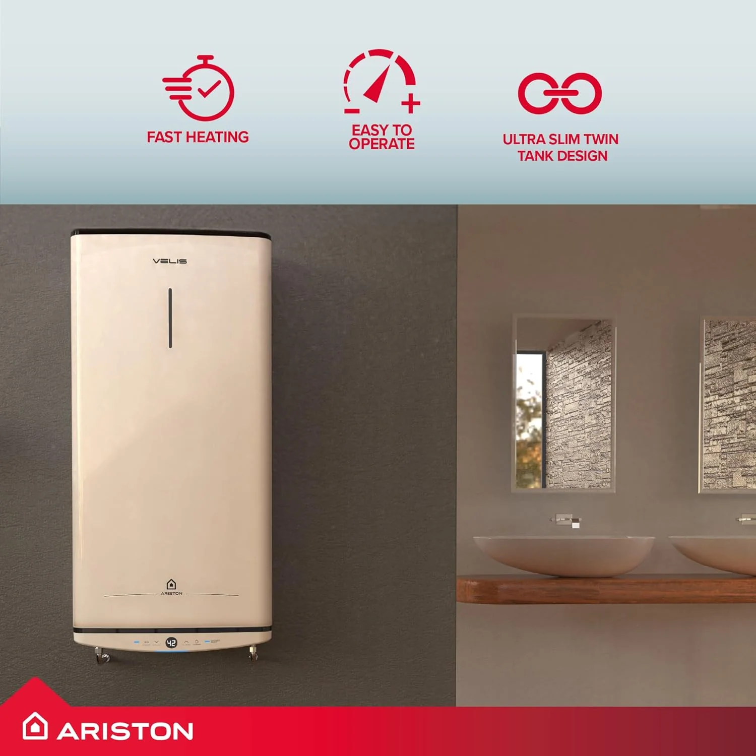 Ariston Velis Pro 80L Wall-Hung Unvented Electric Water Heater — 1.5kW Twin Tank - Image 7