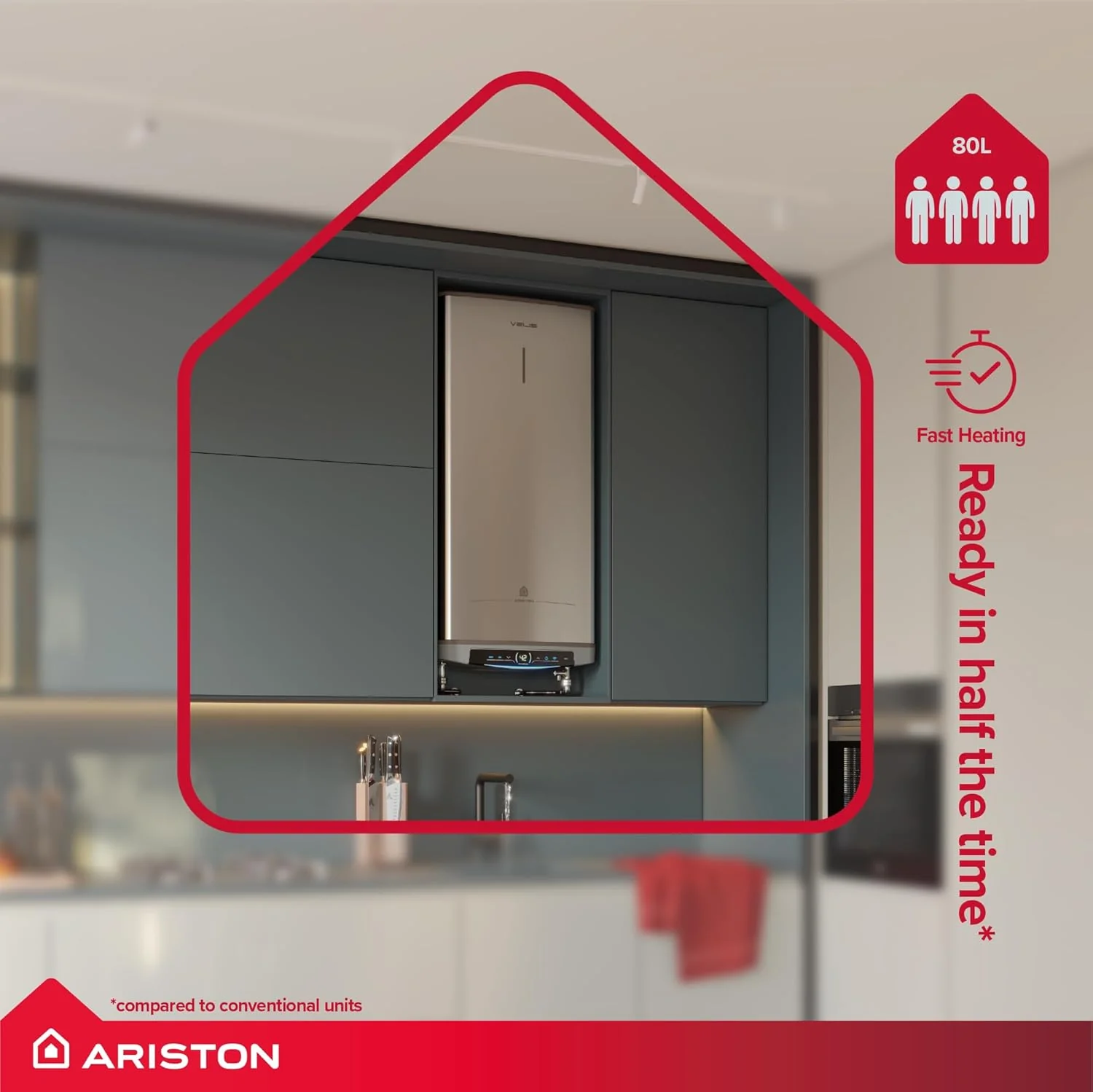 Ariston Velis Tech Wi-Fi 80L Wall-Hung Unvented Electric Water Heater — 3kW Twin Tank ErP B - Image 4