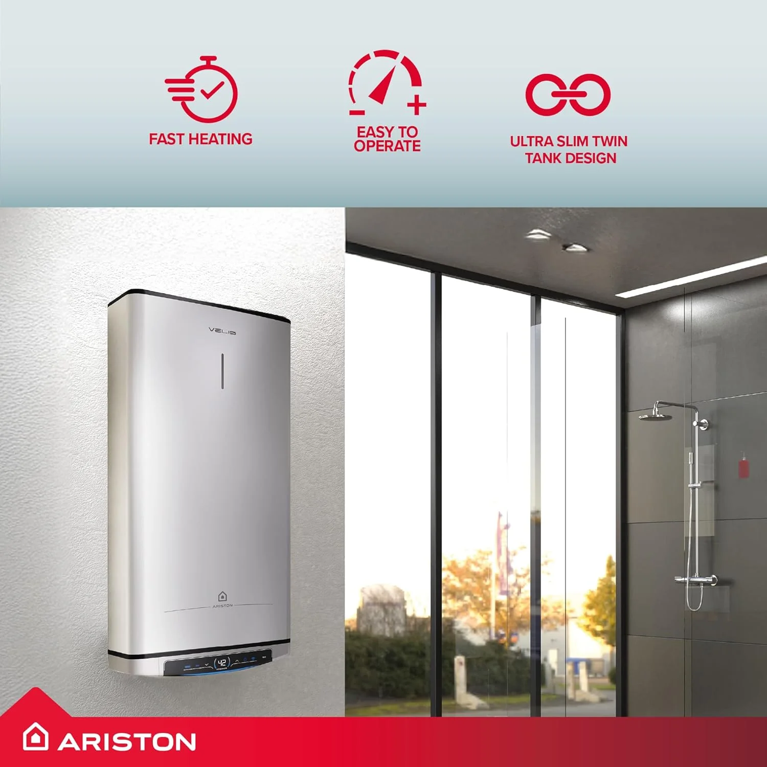 Ariston Velis Tech Wi-Fi 80L Wall-Hung Unvented Electric Water Heater — 3kW Twin Tank ErP B - Image 8