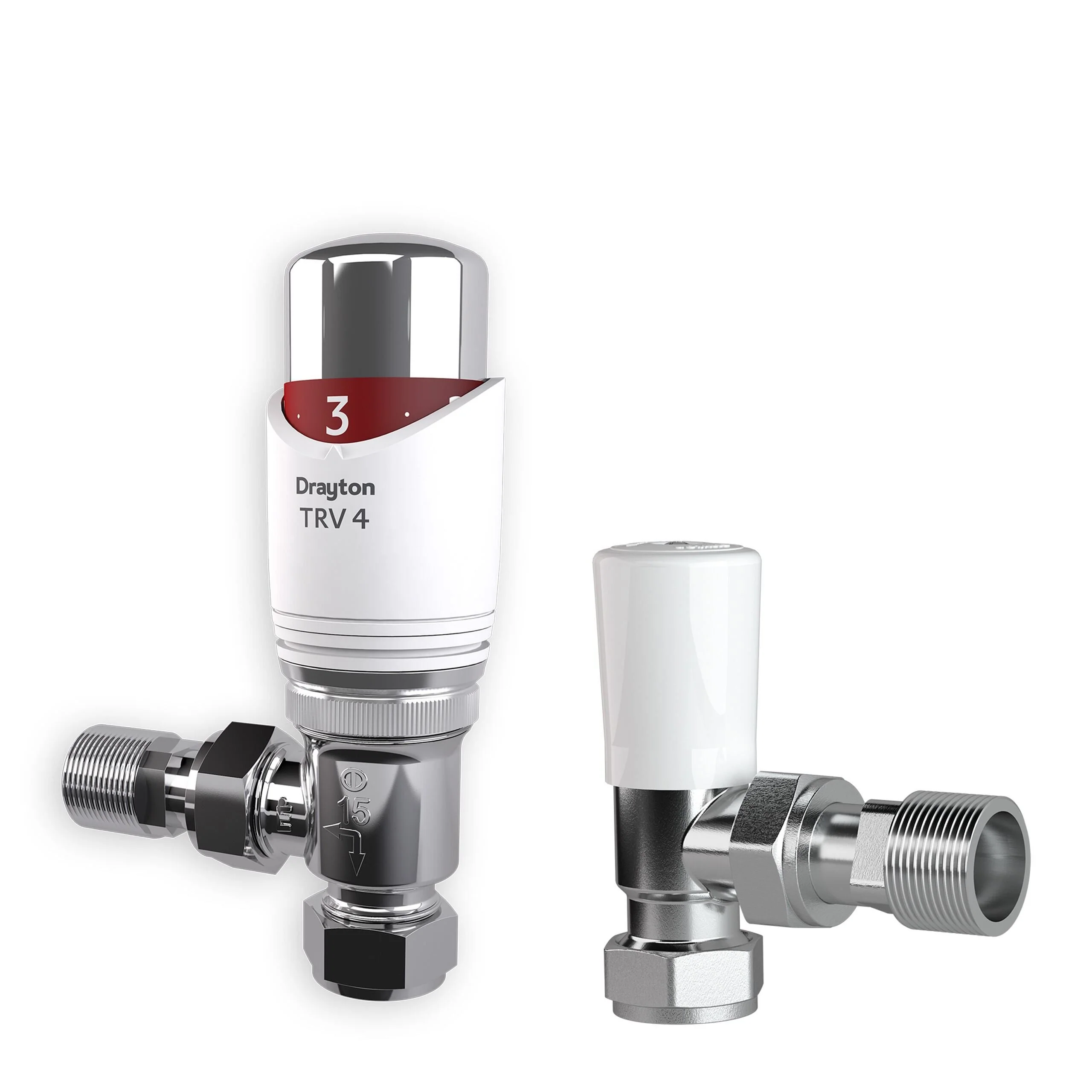 Drayton TRV4 Classic 15mm White Chrome Angled TRV Lockshield Valve Pack 07 05 180
