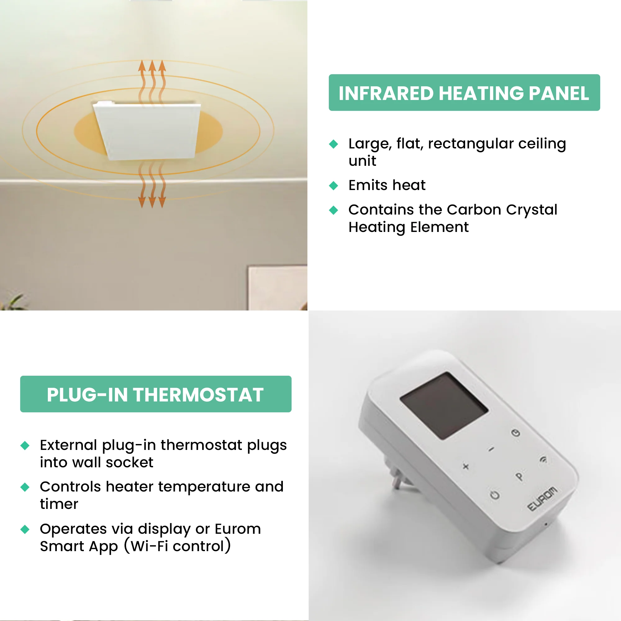 Eurom Mon Soleil 600 Ceiling WiFi Infrared Heater – Frameless, Efficient Ceiling Heating with Smart Control - Image 4