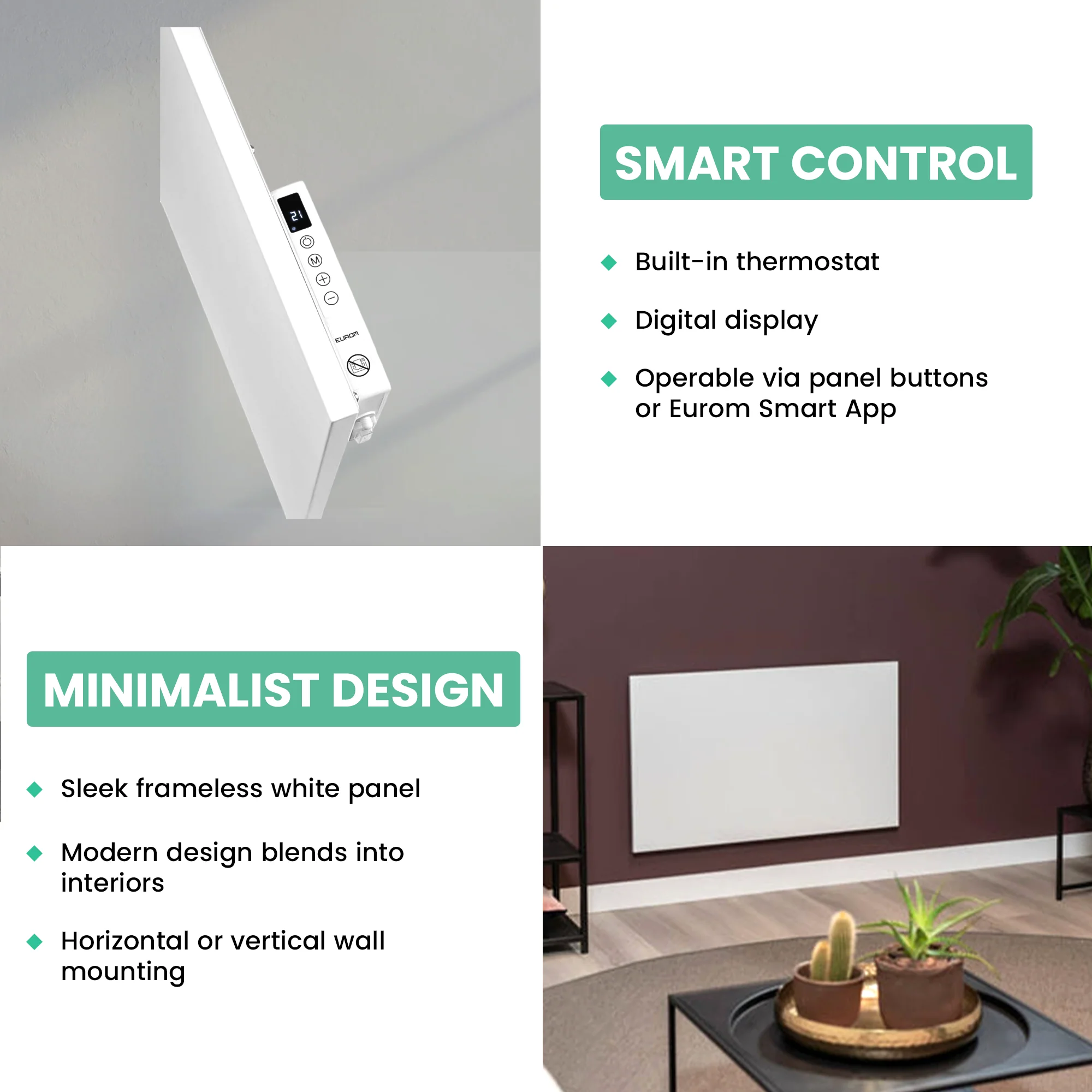 Eurom Mon Soleil 601 WiFi Infrared Panel Heater – Frameless, Efficient Wall-Mounted Heating with Smart Control - Image 3