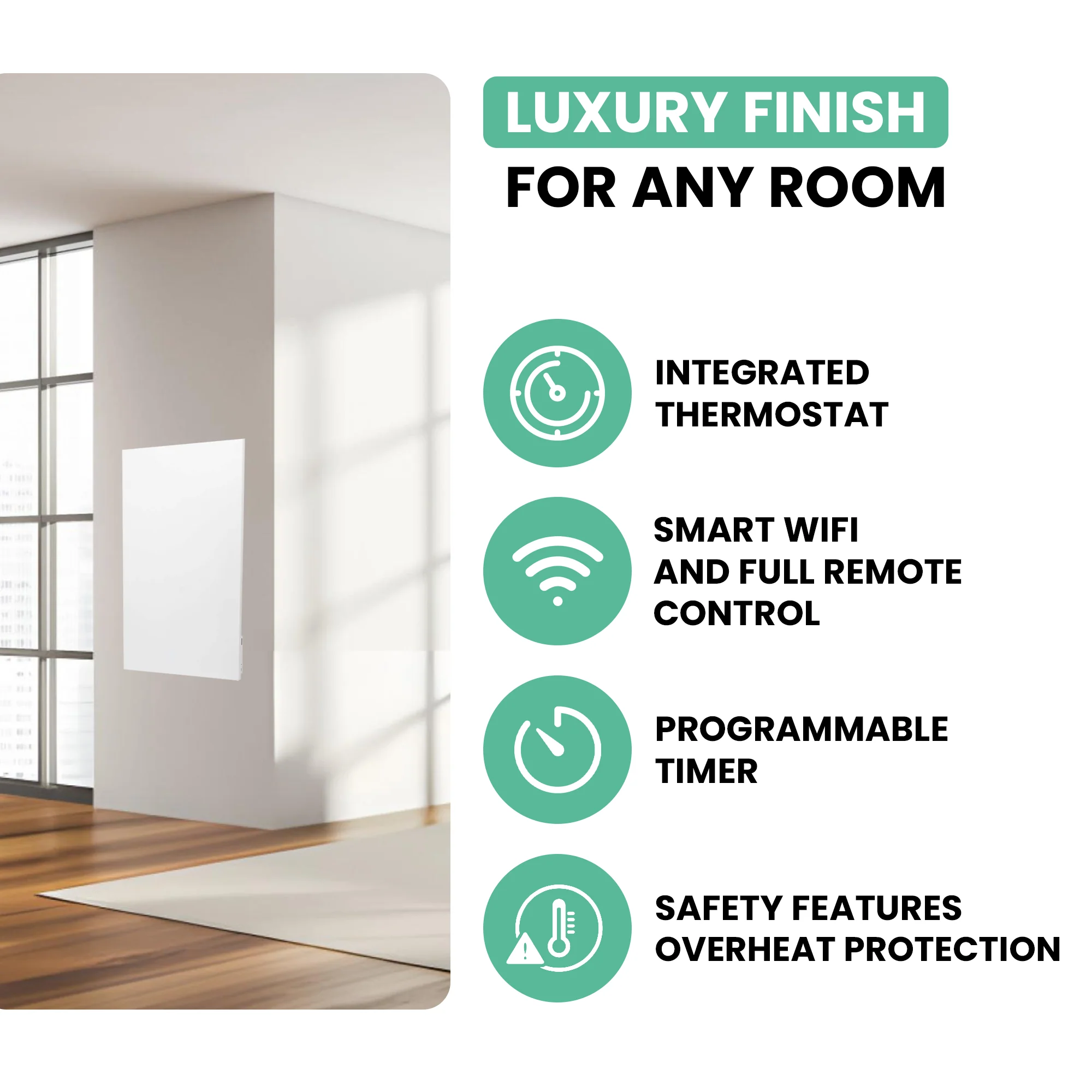 Eurom Mon Soleil 601 WiFi Infrared Panel Heater – Frameless, Efficient Wall-Mounted Heating with Smart Control - Image 4