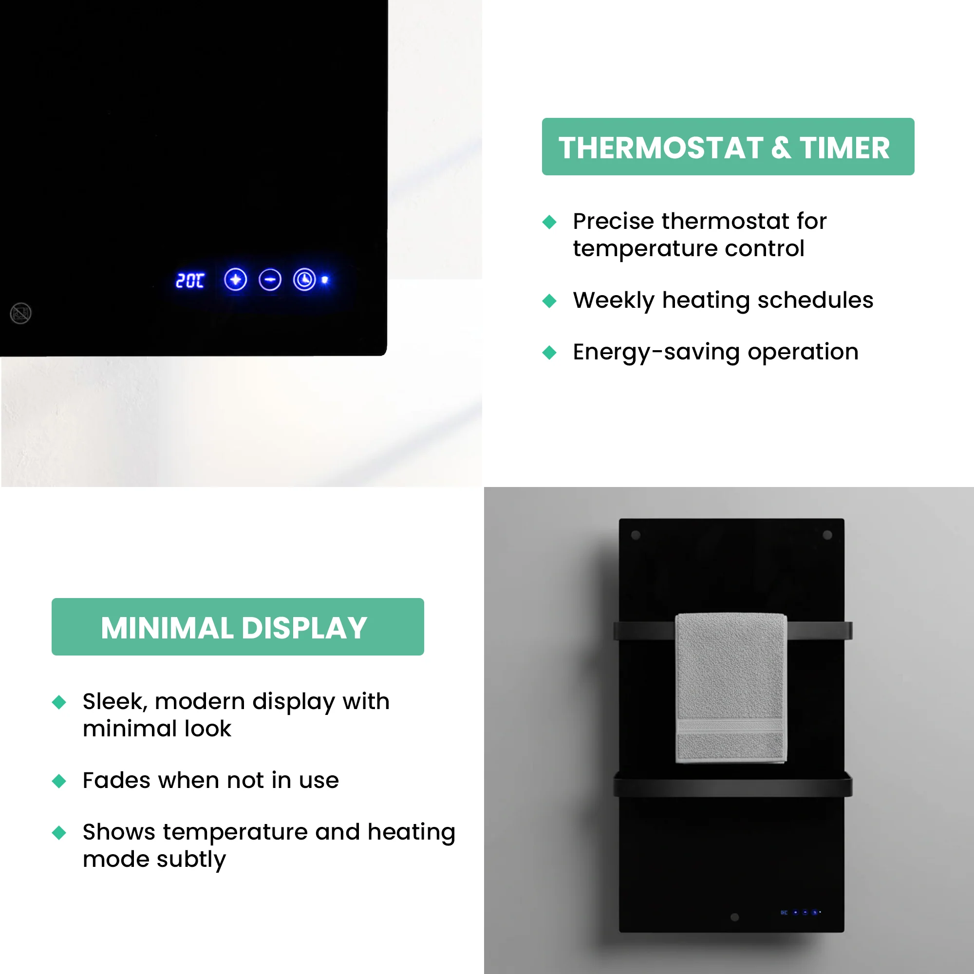 Eurom Sani 400 WiFi Black Infrared Towel Heater – Stylish, Efficient Bathroom Heating with Smart Control - Image 5