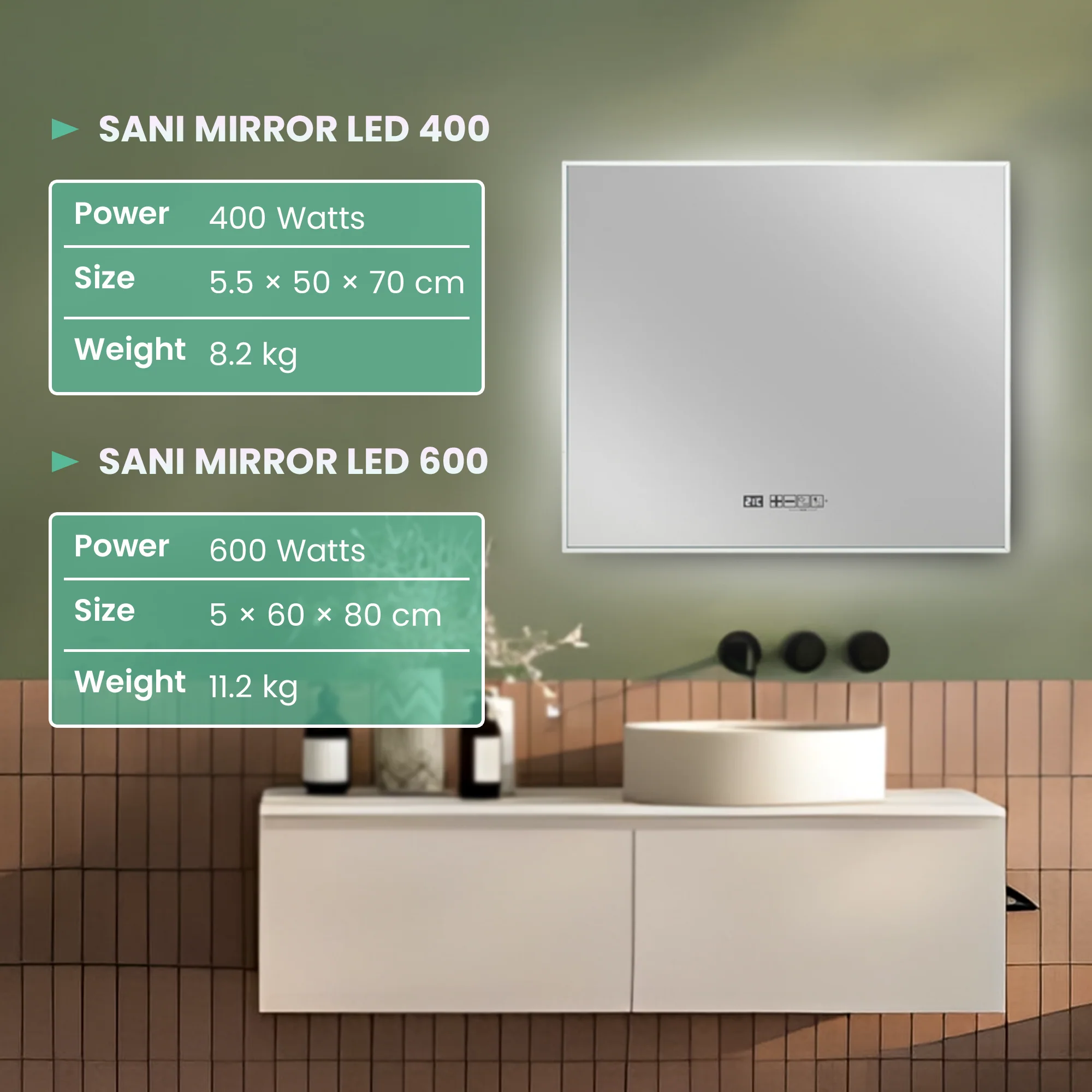 Eurom Sani 600 LED Mirror WiFi Infrared Heater and Fog-Free Heated Mirror for Bathroom Comfort - Image 6