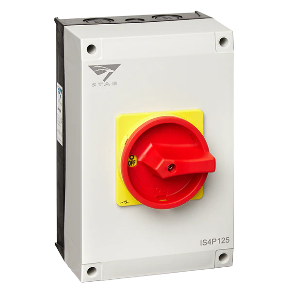IMO Stag IS4P AC Isolator 4-Pole 20A 32A 40A 63A 100A 125A IP65 EN60947-3 UKCA Solar PV Inverter AC Switch Disconnector Lockable Padlockable Made in UK MCS Compliant - Image 9