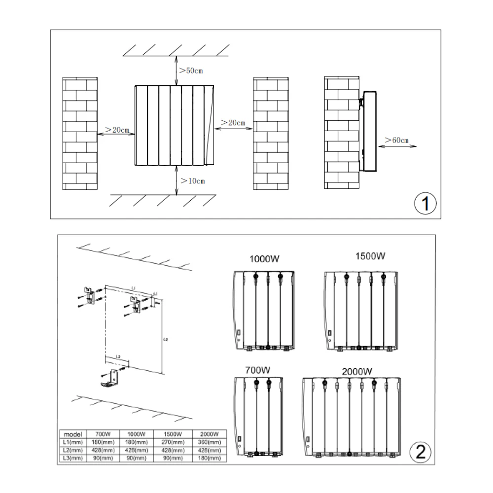 Reina Aron Black Electric Horizontal Ceramic Core Wi-Fi Radiator - 1000W - Image 4