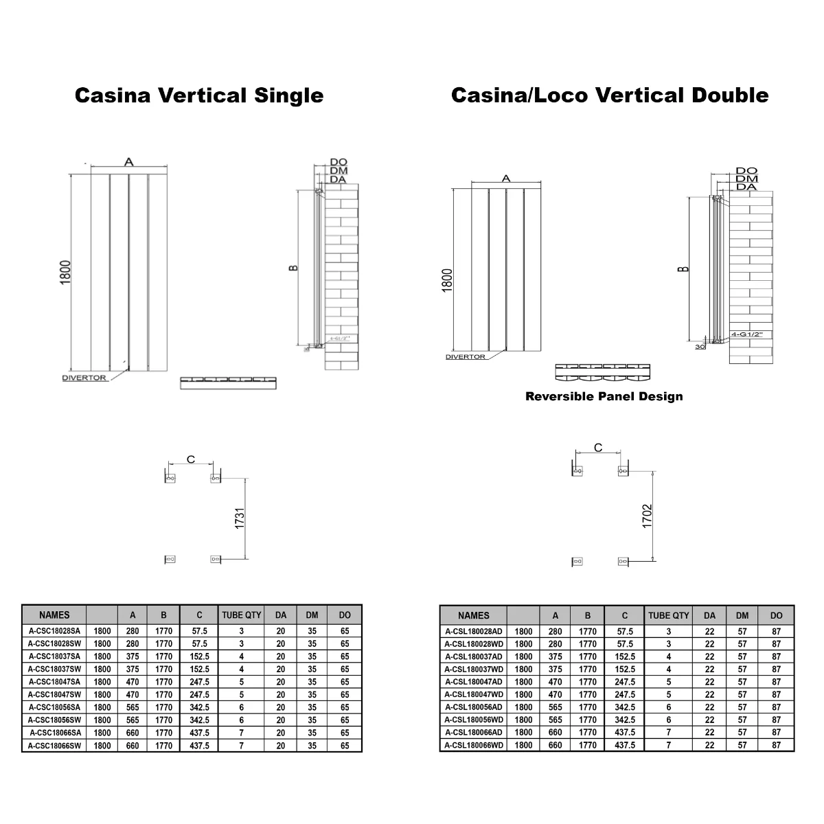 Reina Casina A-CSN180047WS Single White Textured Vertical Radiator 470mm x 1800mm - Image 2