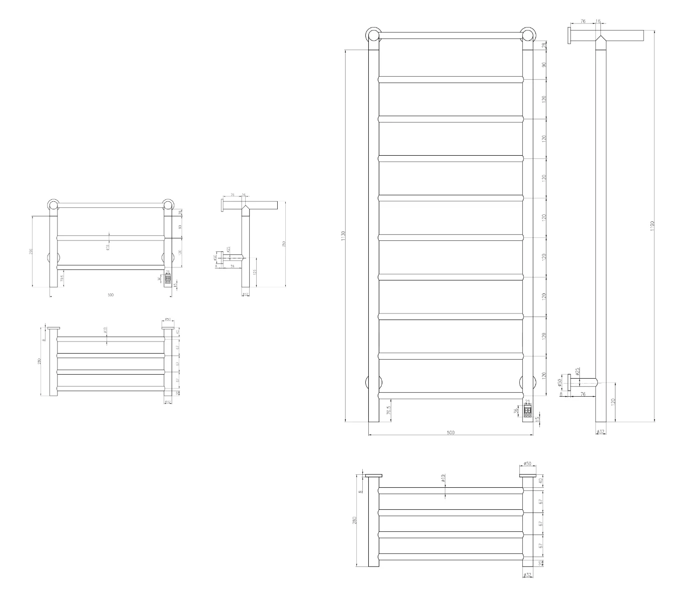 Reina Maira DE-MAR0355K Dry Electric Black Towel Rail 350mm x 500mm - Image 3