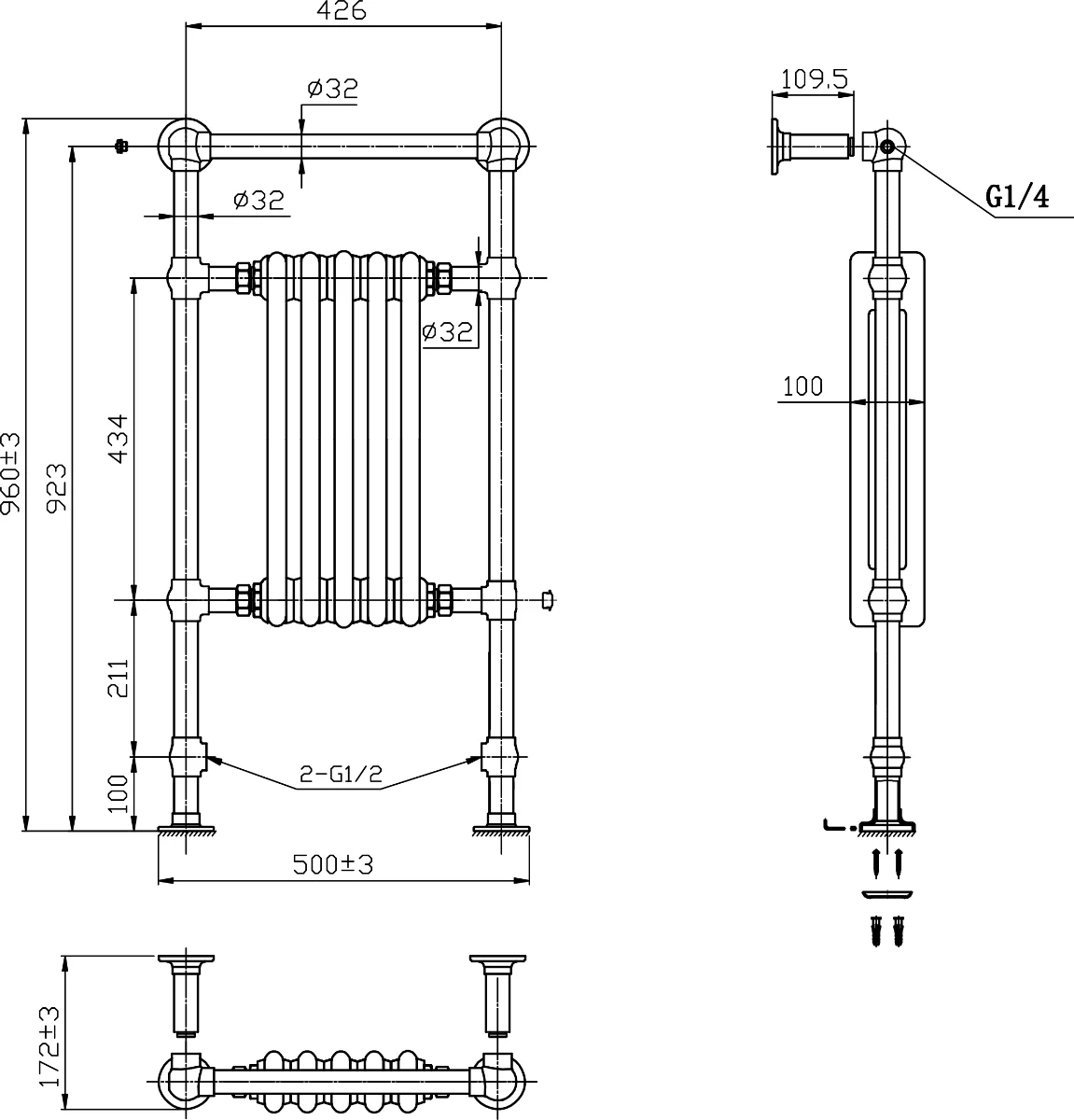 Reina Oxford RND-OXF01 Tradional Towel Radiators 538 x 960mm - Image 5