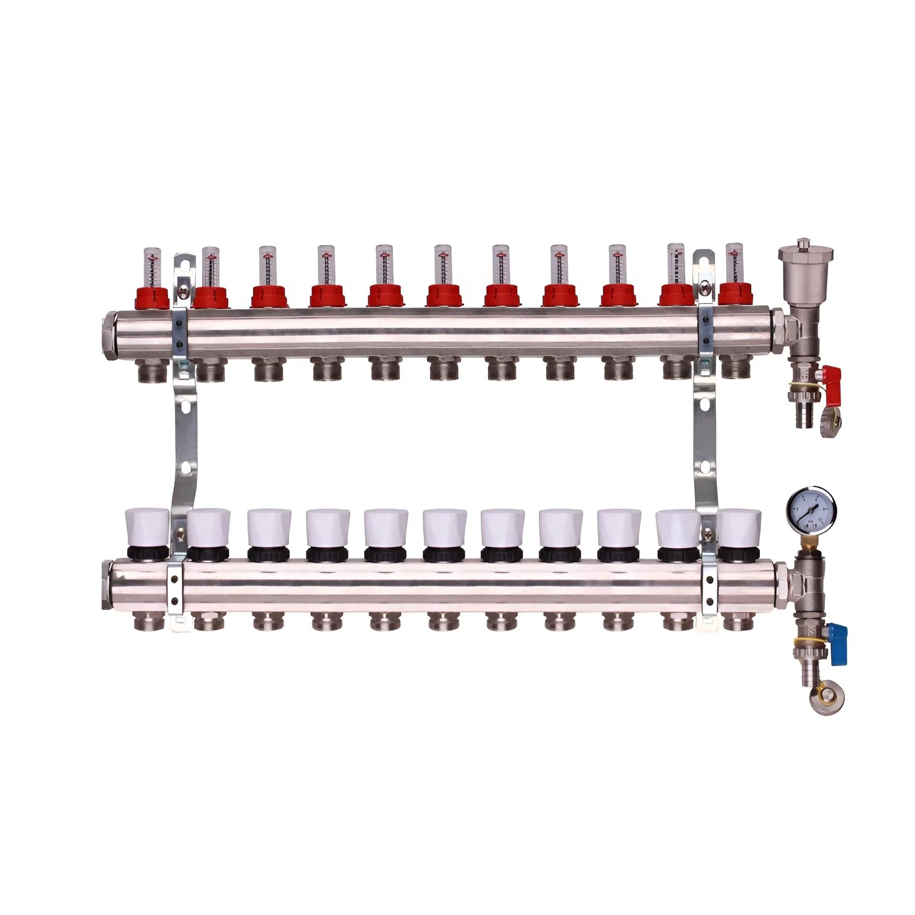 Stainless Steel Underfloor Heating Manifold with Pressure Gauge & Auto Air Vent – 2 to 12 Port Options - Image 9